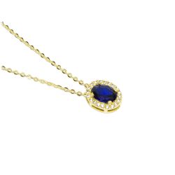 Colar com Pingente Azul Zirc�nias em Ouro 18 Kilates � 25427